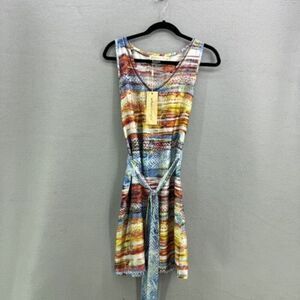 NWT Urban Mangoz Womens Multicolor Satin Striped Aztec Print Sleeveless Dress Sm